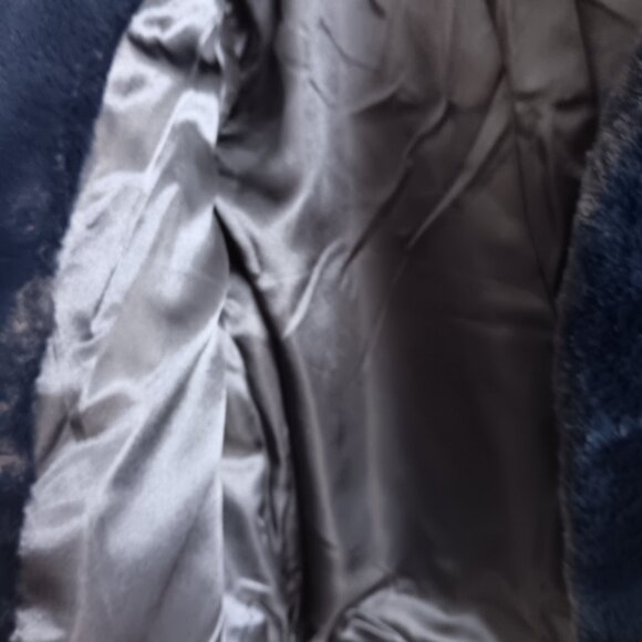 Dennis Basso Faux-Fur Cropped Jacket w/ Convertible Collar , Indigo Sz S a672943 - Picture 4 of 5